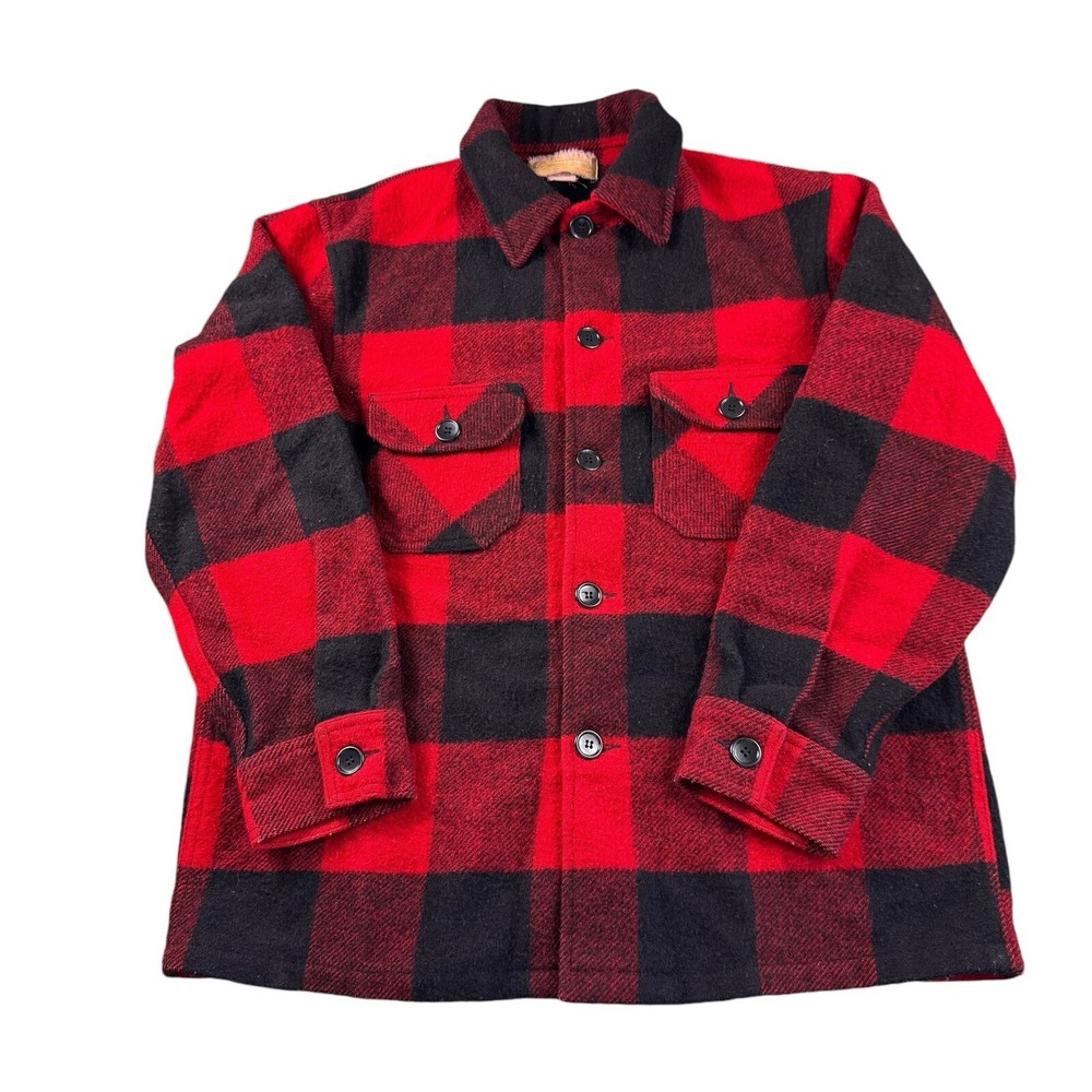 Vintage Mens Bemidji Woolen Mills Mackinaw Wool Jacket Red Black Plaid Medium